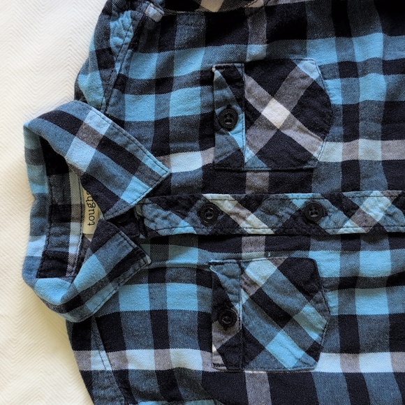 toughskins blue plaid cotton flannel button down shirt 18 months baby boy - Picture 2 of 5